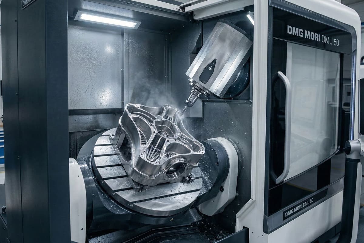 5-axis CNC machining center is producing complex metal parts 5 axis CNC machining center producing complex metal components