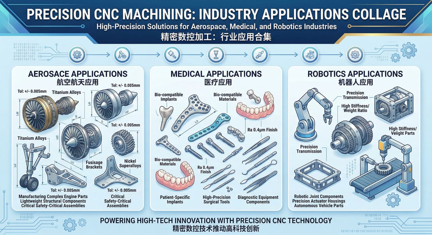 Collection of applications in the precision CNC machining industry precision CNC machining applications in aerospace medical and robotics industries