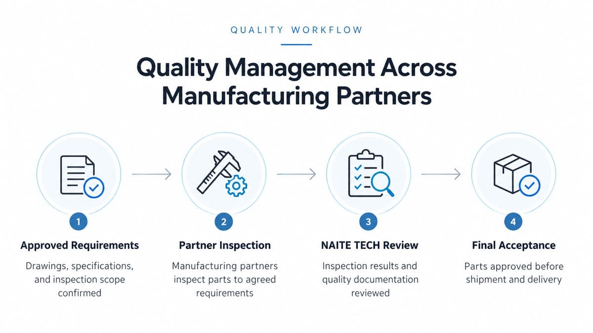 We manufacture CNC parts in-house. We manage quality across our manufacturing partners. We manufacture CNC parts in-house. We manage quality across our manufacturing partners.