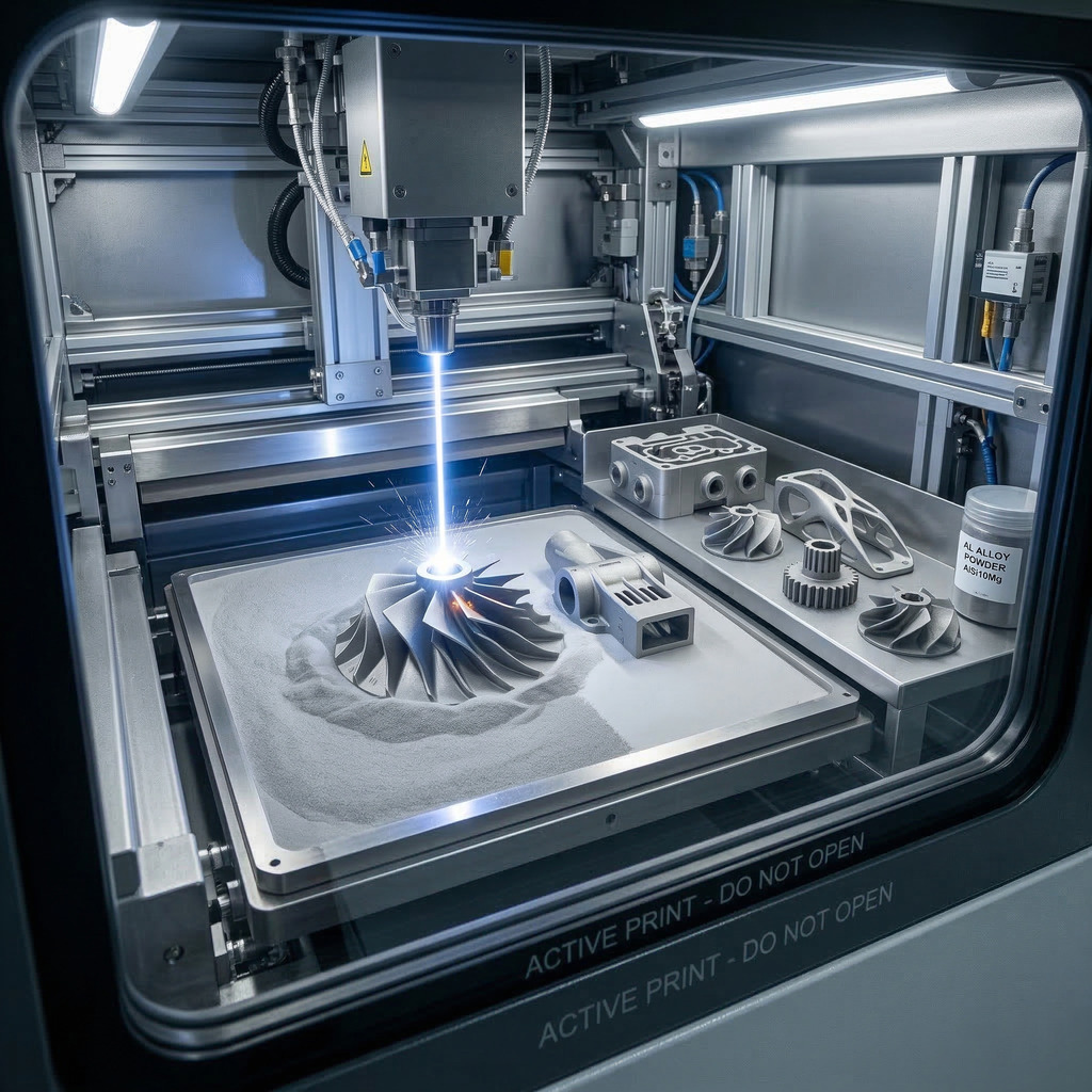 A scene of 3D printing aluminum alloy parts being processed