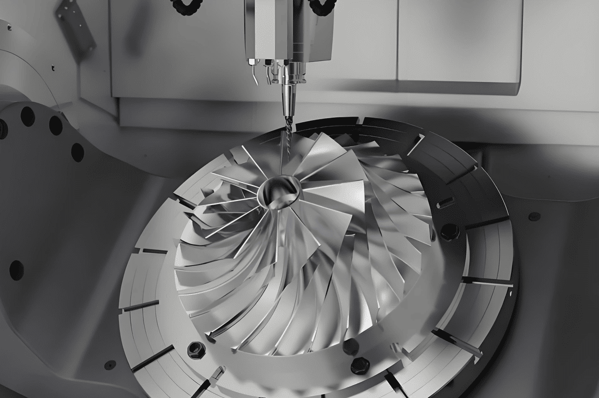5-axis CNC machining in progress