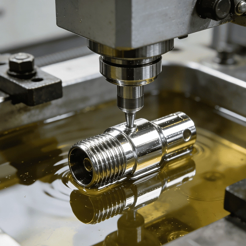 The CNC-machined metal parts are undergoing surface treatment.