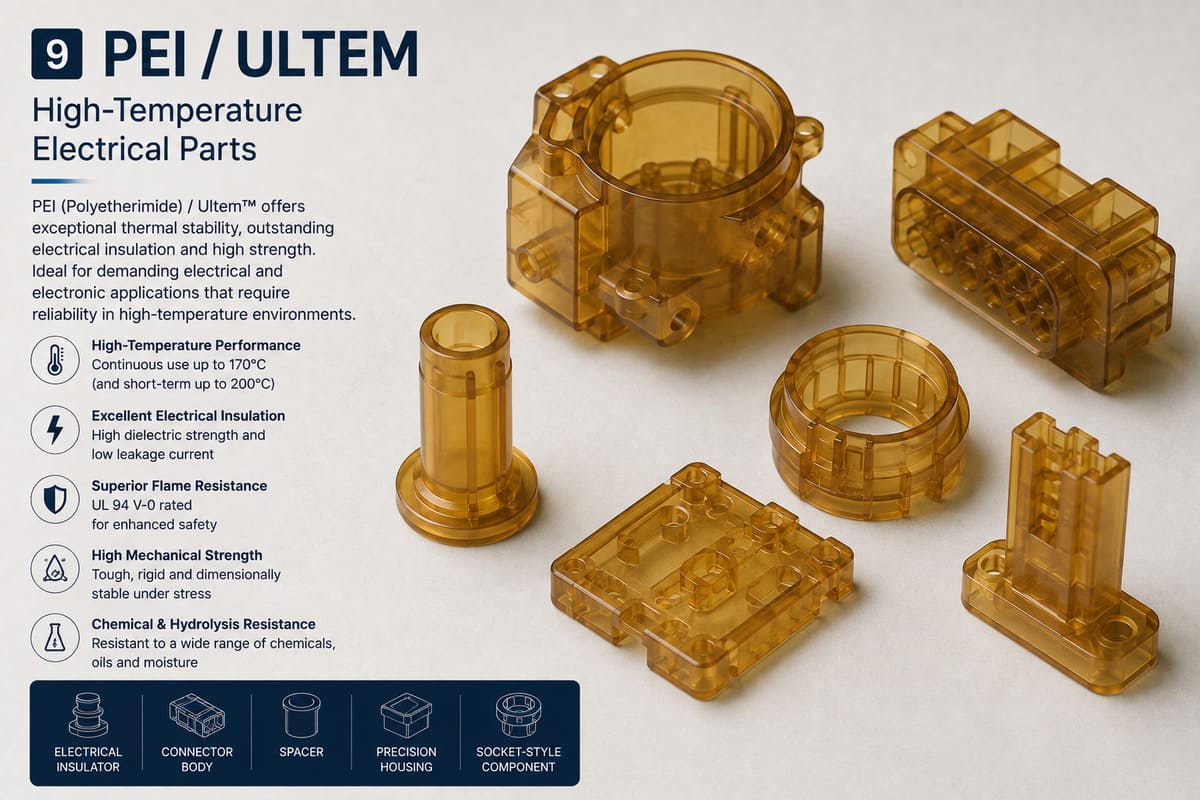 PEI Ultem electrical insulator components for high-temperature applications