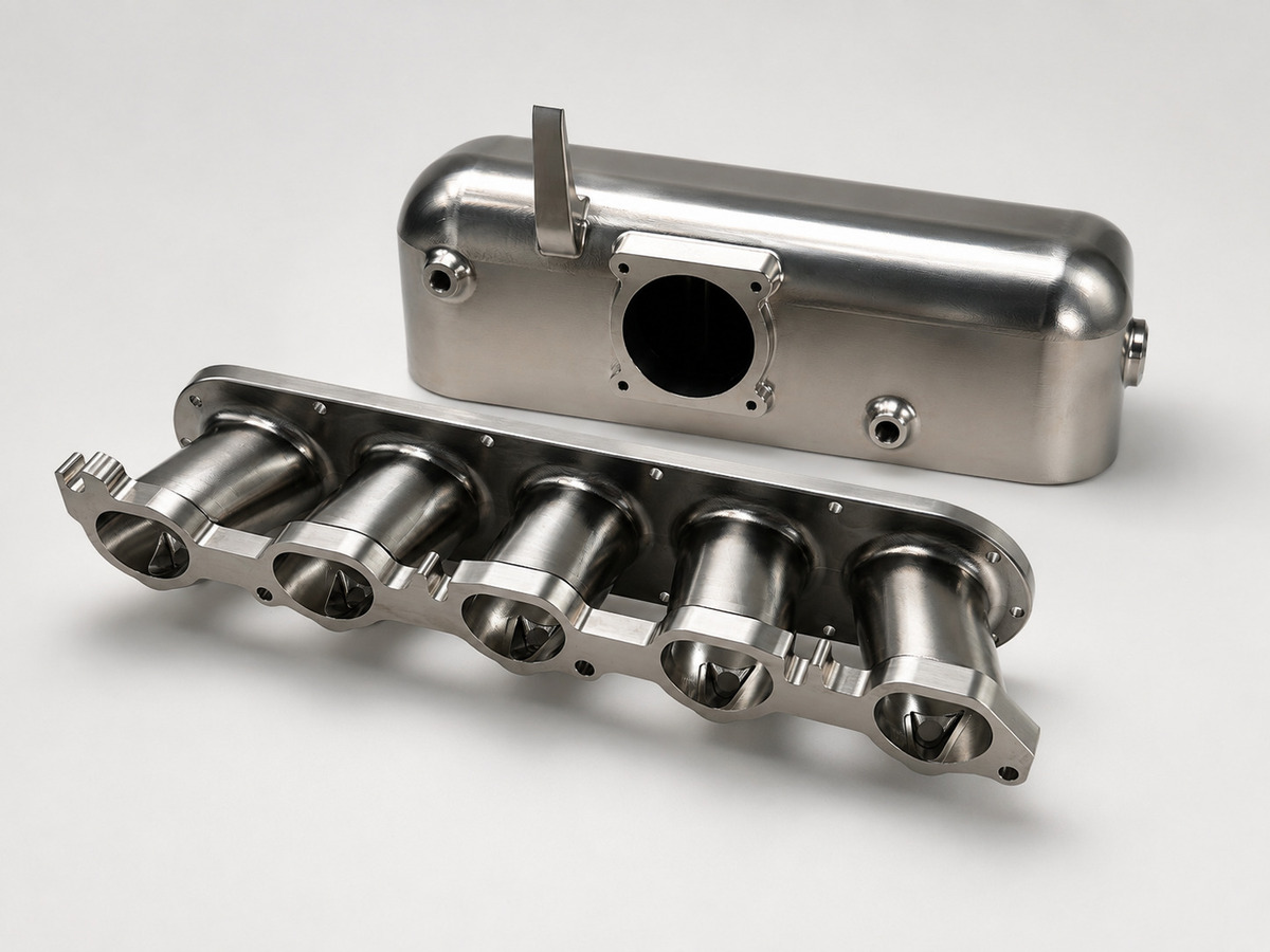 CNC-machined aluminum intake runners and precision mounting flange.jpg