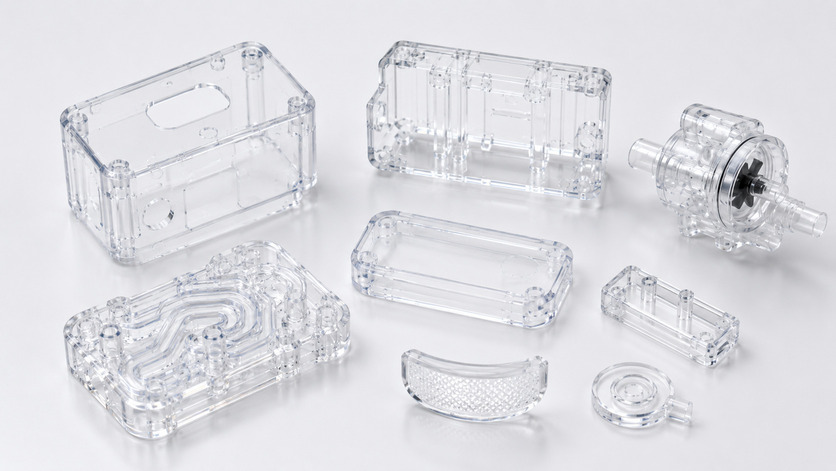 Clear SLA prototype parts for transparent covers display models and visual testing