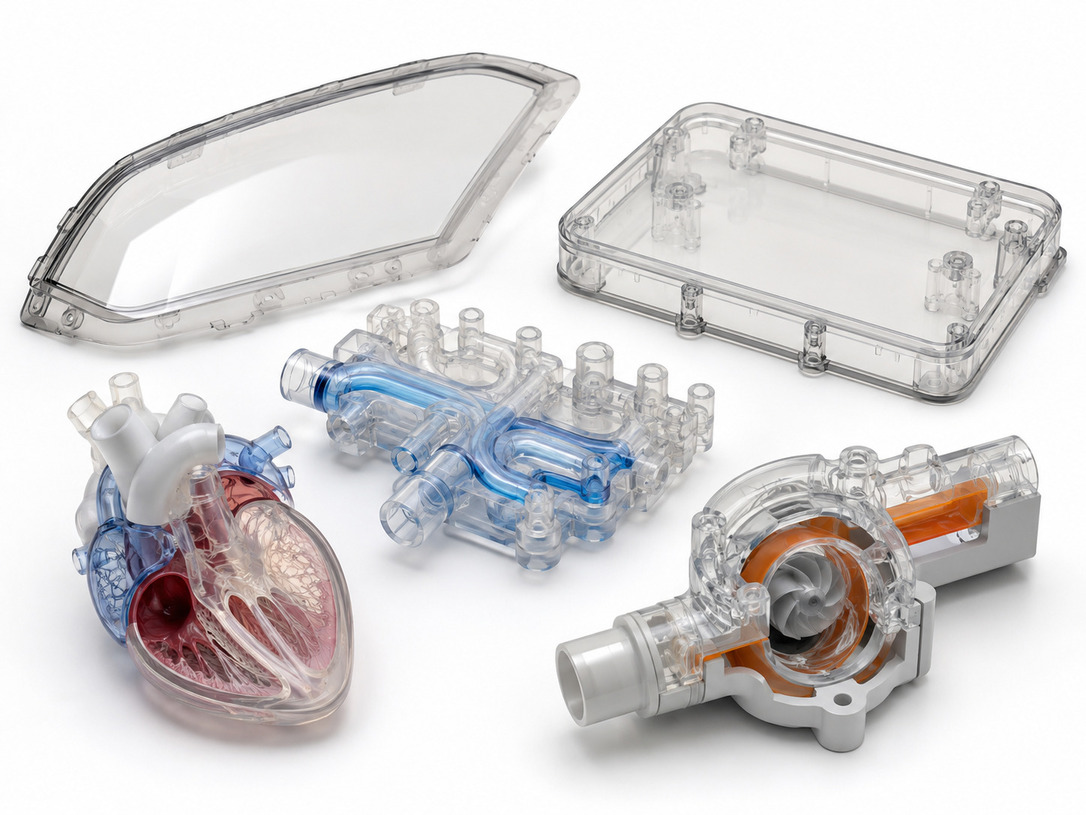 Transparent PolyJet material prototypes for clear windows fluid paths and visual models