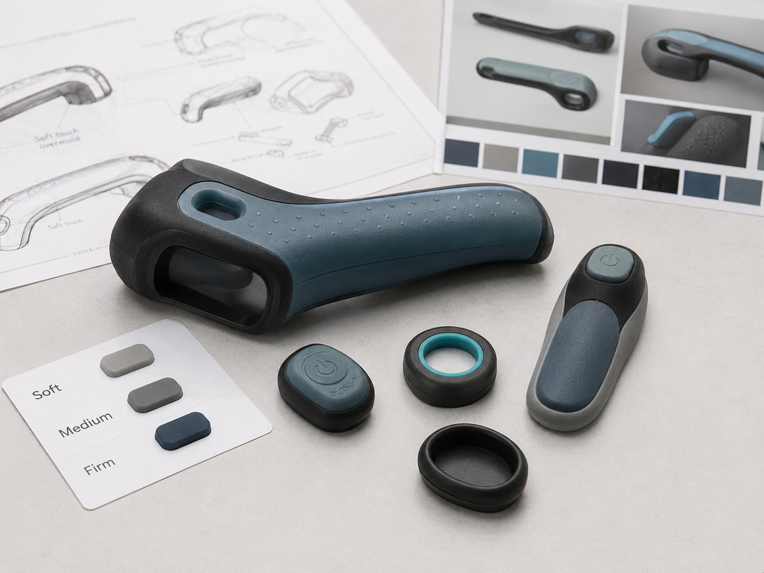 PolyJet overmold-like samples with rigid body and rubber-like soft-touch features