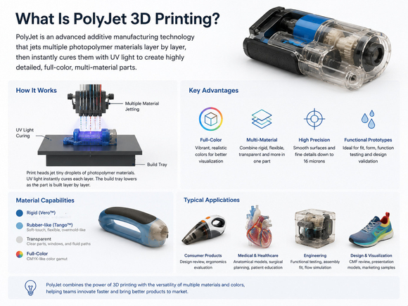 PolyJet 3D printing process for full-color transparent rubber-like and multi-material prototypes