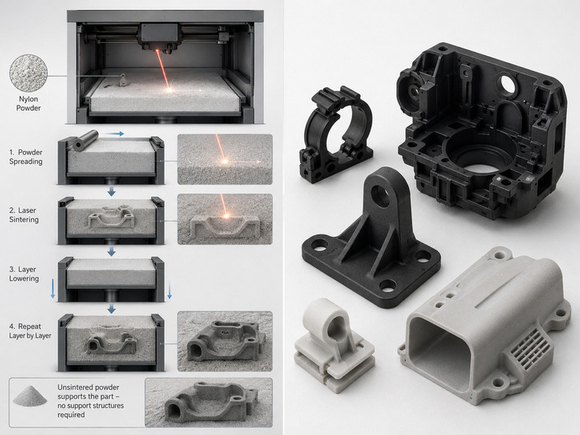 Selective laser sintering process for SLS nylon 3D printed functional parts