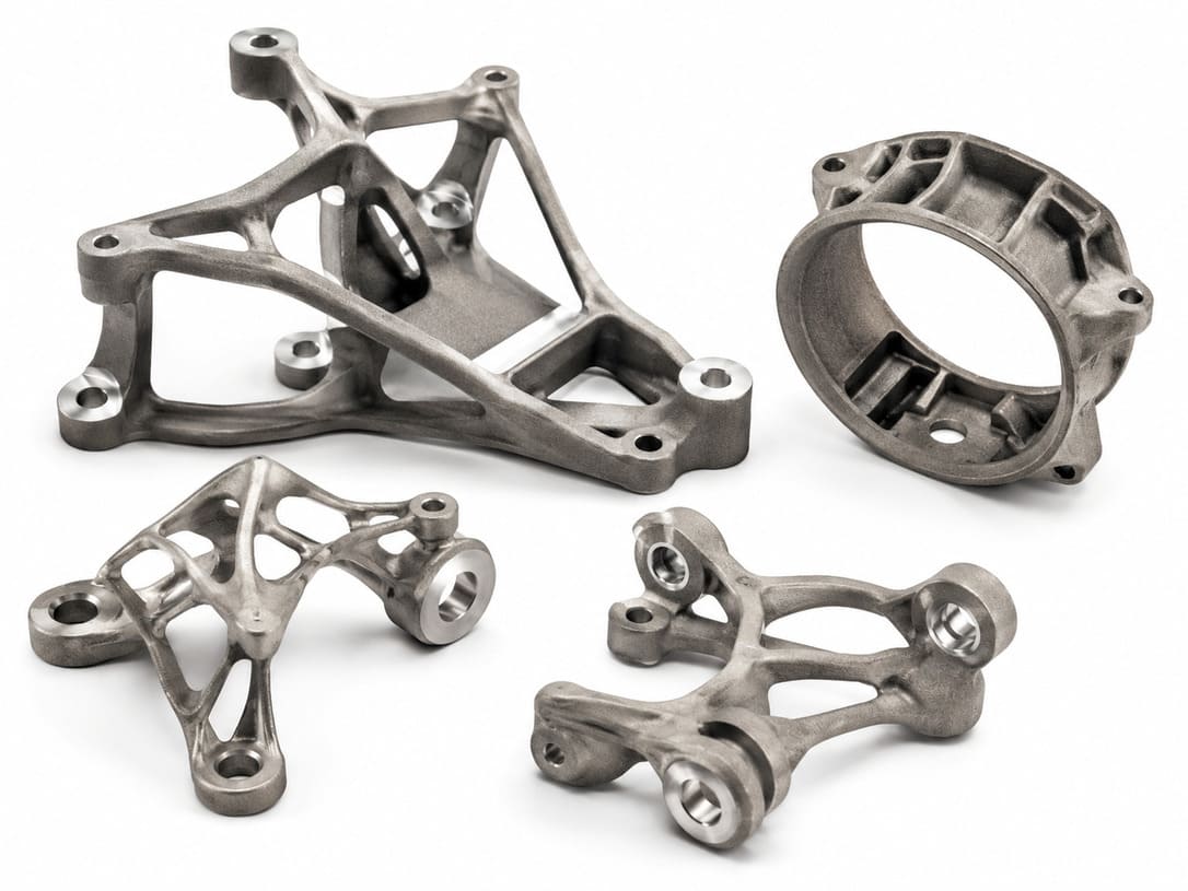 Metal 3D printed titanium aerospace and drone components with lightweight optimized structures