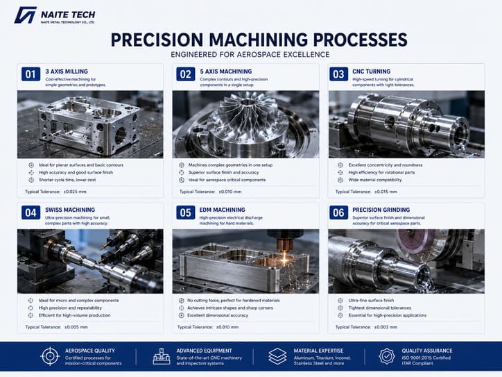 Aerospace CNC machining processes including 3 axis 5 axis turning swiss machining EDM and grinding.jpg