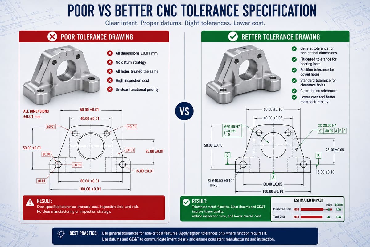 Poor versus better CNC tolerance specification for a machined mounting bracket.jpg