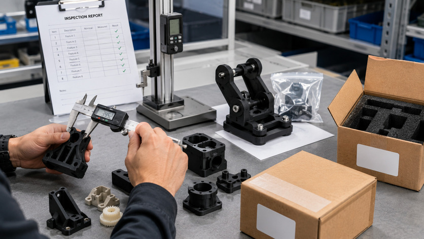 Inspection and assembly for custom 3D printed parts before shipment