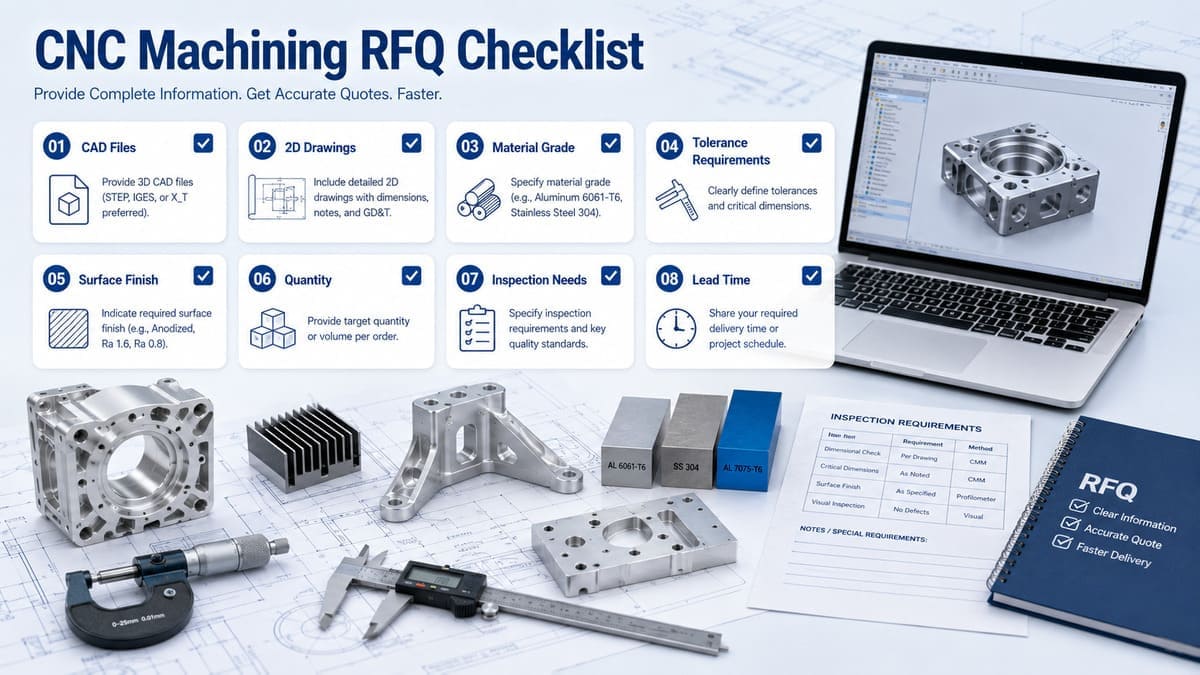 CNC machining RFQ checklist for buyers comparing CNC machining suppliers in Canada and China.