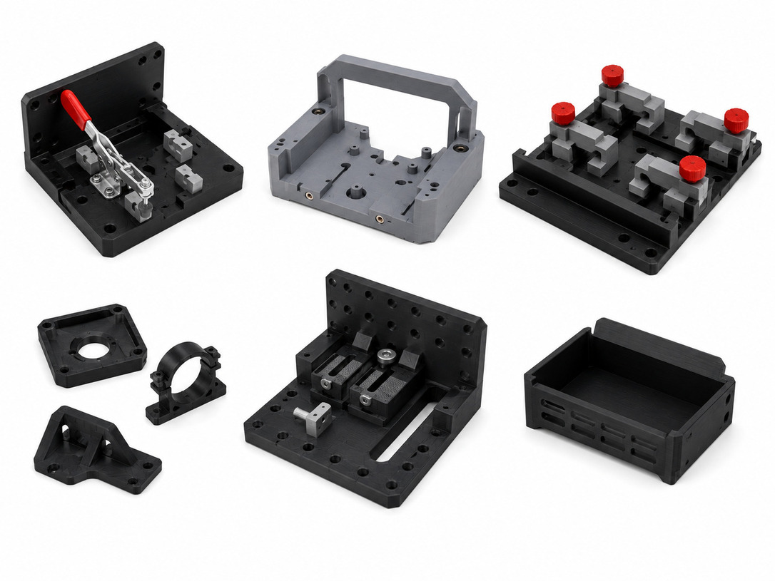 FDM manufacturing aids including templates holders guides and production support parts