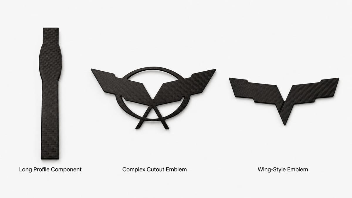Multiple matte T300 3K twill carbon fiber automotive emblem designs.jpg