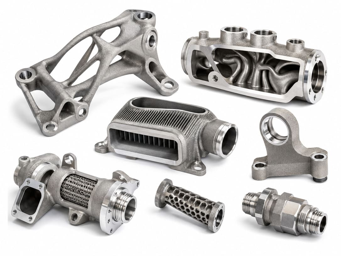 Metal 3D printed automotive and motorsport parts with lightweight structures and internal flow channels