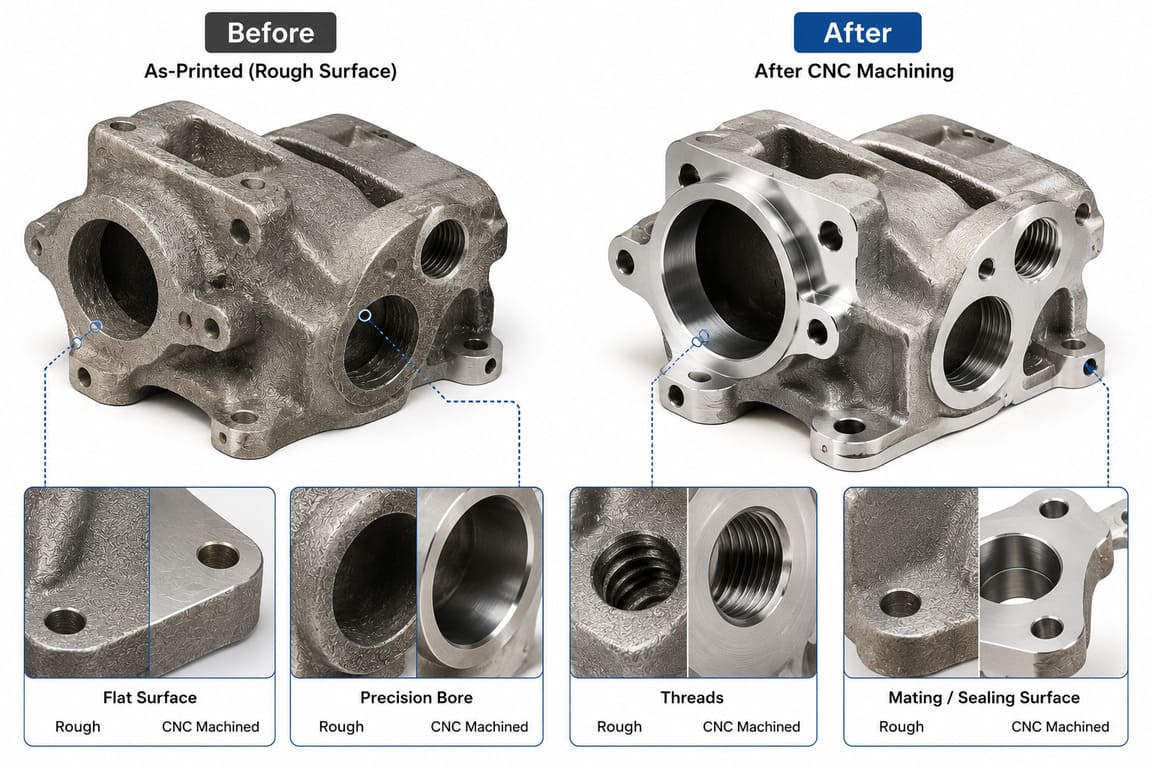 CNC secondary machining of metal 3D printed parts