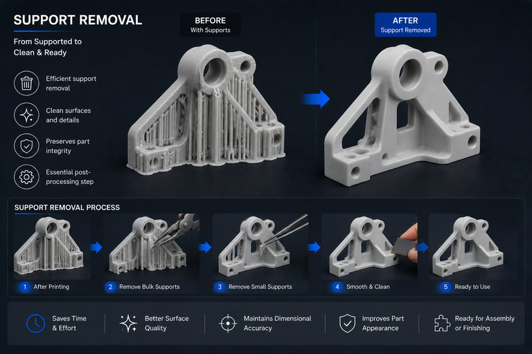 Support removal for 3D printed parts