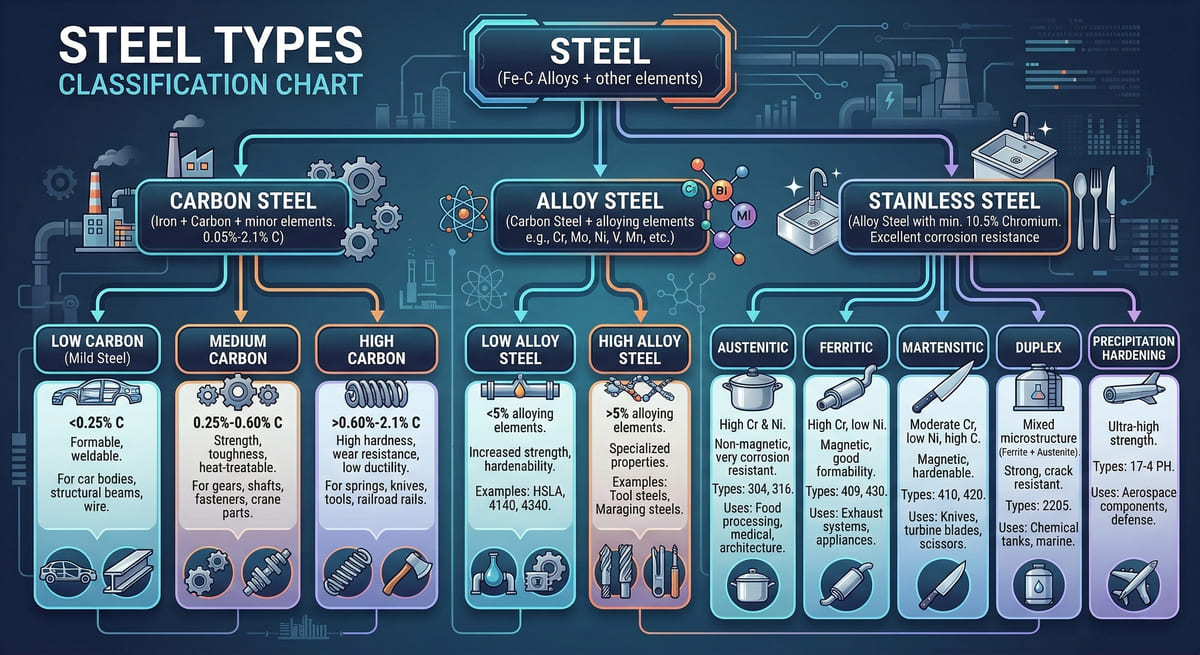 steel classification chart carbon steel alloy steel stainless steel types
