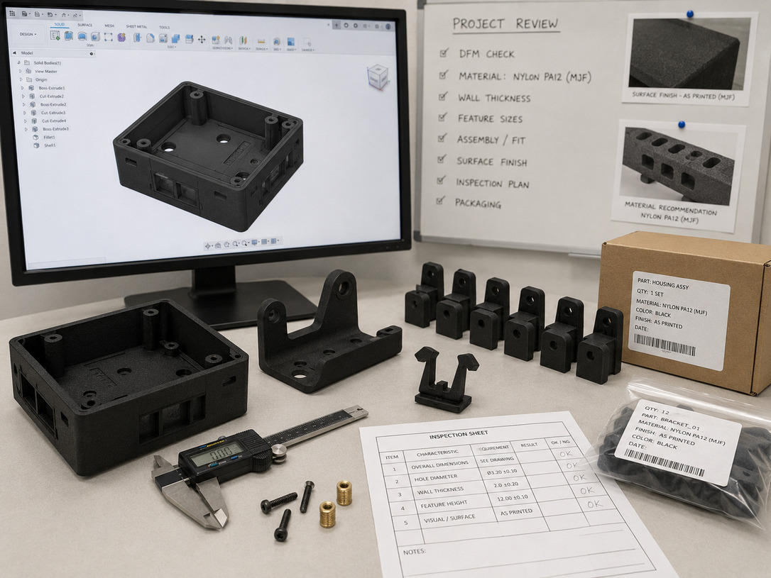 Engineering review and quotation support for MJF nylon 3D printed parts