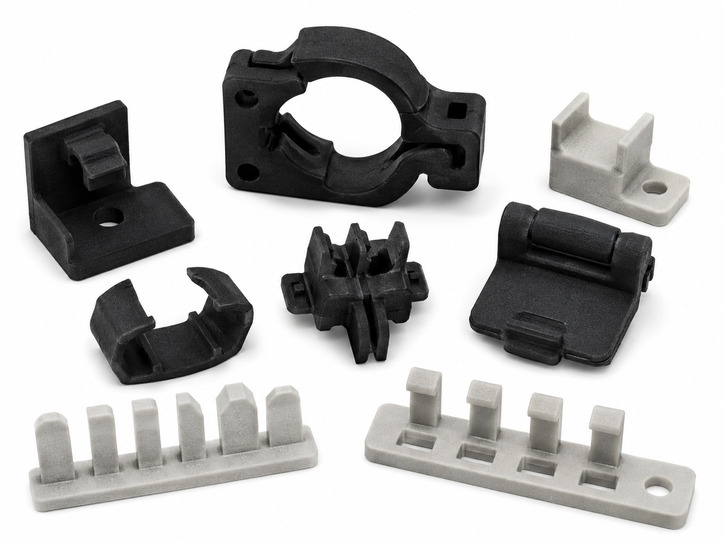 SLS snap-fit nylon components for clips covers and assembly testing