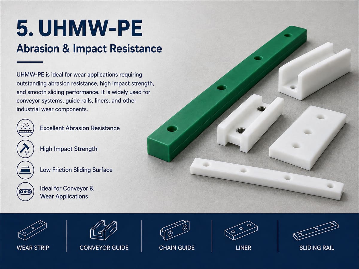 UHMW-PE wear strips and conveyor guides for abrasion-resistant applications