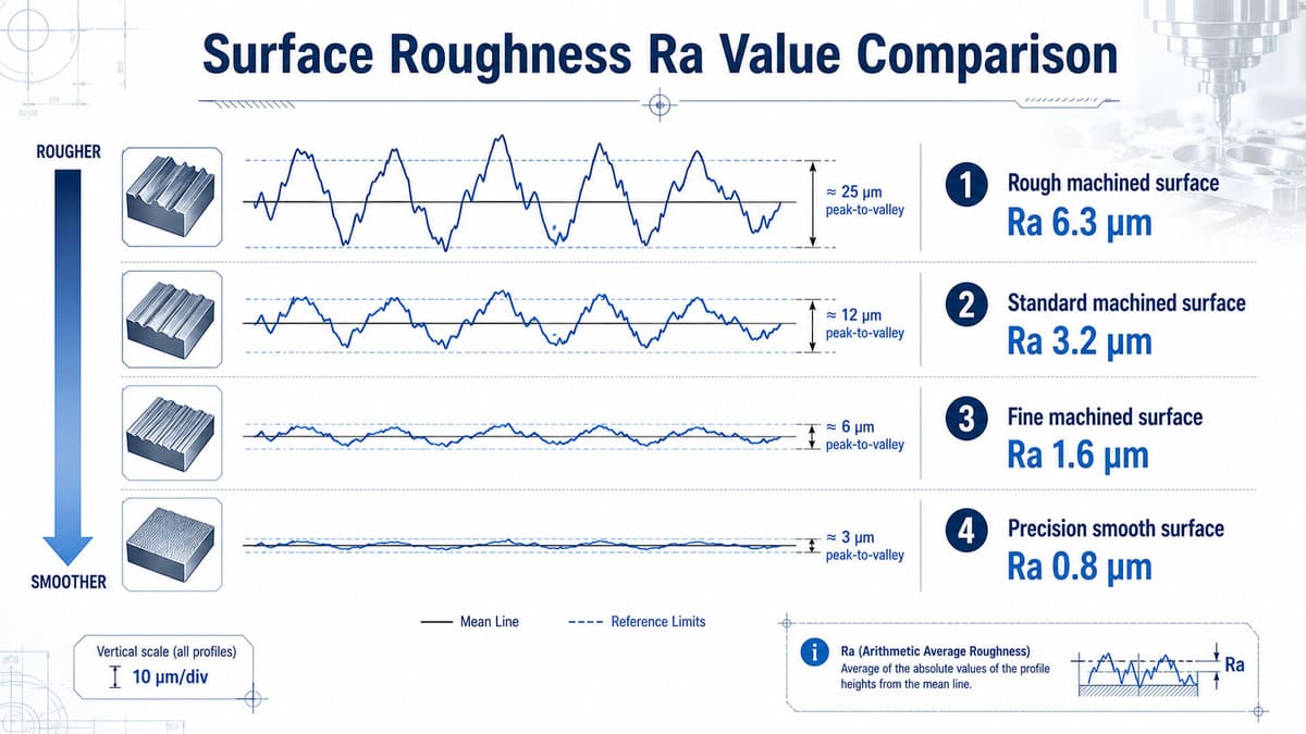 Alt text 建议： Surface roughness Ra value comparison for CNC machined parts