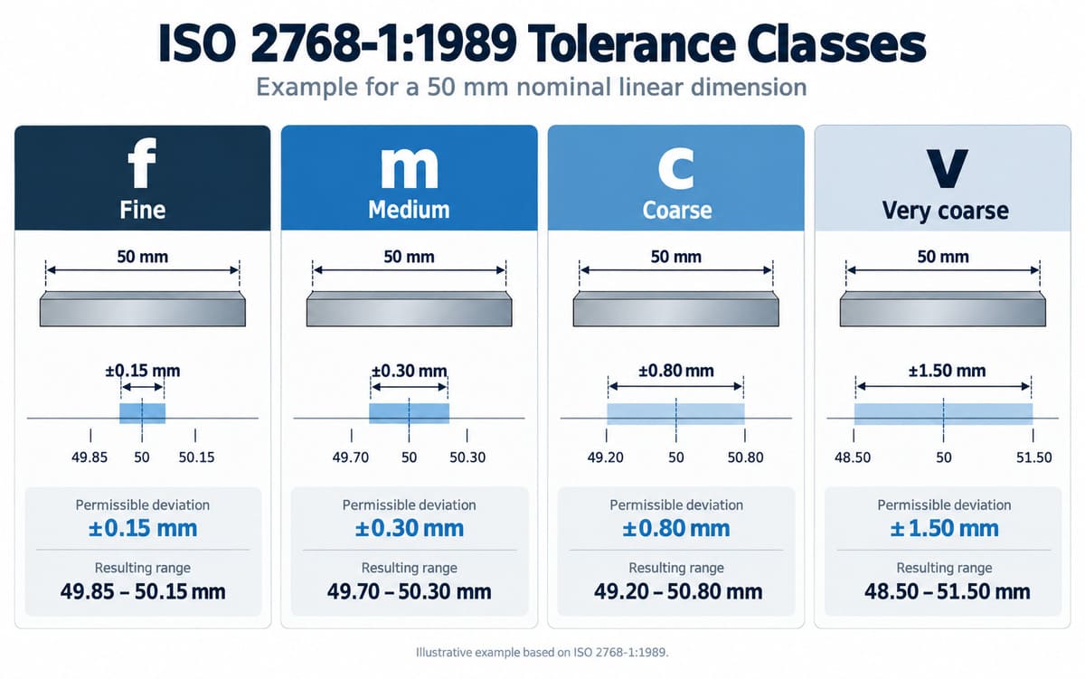 ISO 2768 fine, medium, coarse and very coarse tolerance classes compared for a 50 mm dimension.jpg