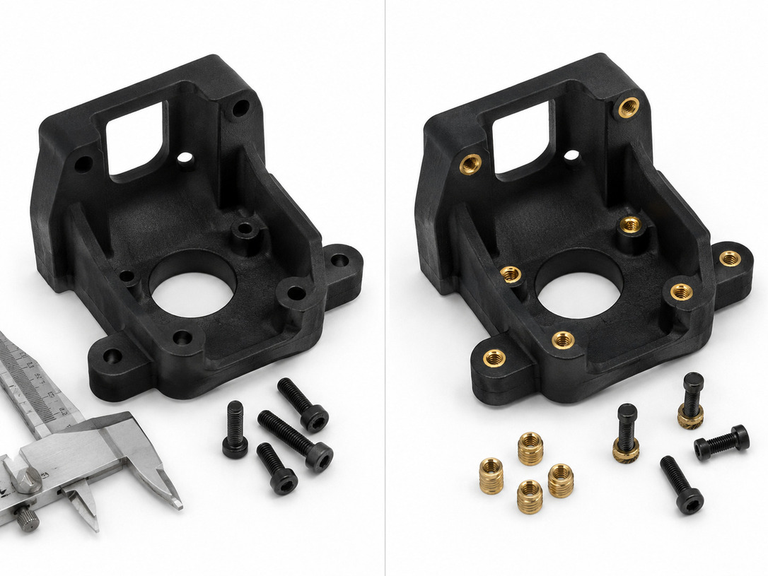 MJF nylon parts with threaded inserts for stronger fastening and assembly testing