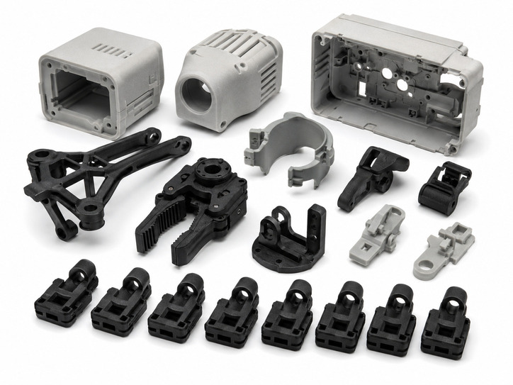 SLS 3D printed nylon functional parts including housings brackets and snap-fit components