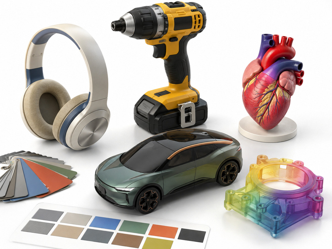 PolyJet full-color material prototypes for CMF review and realistic product models