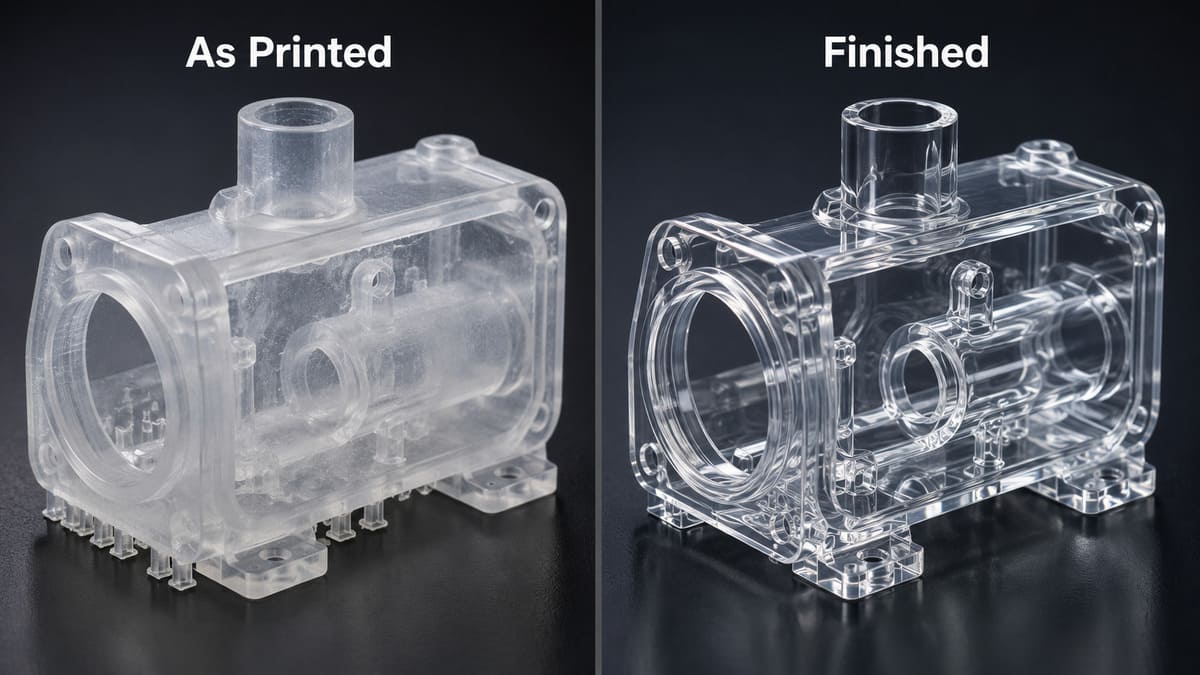 Clear SLA resin part before and after polishing and clear coating.jpg