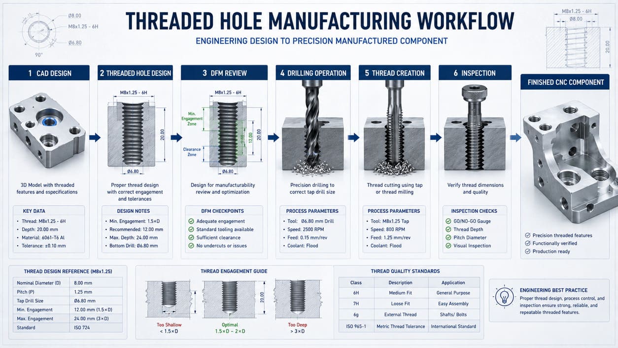 CNC thread manufacturing workflow from CAD design and drilling to threading and inspection.jpg