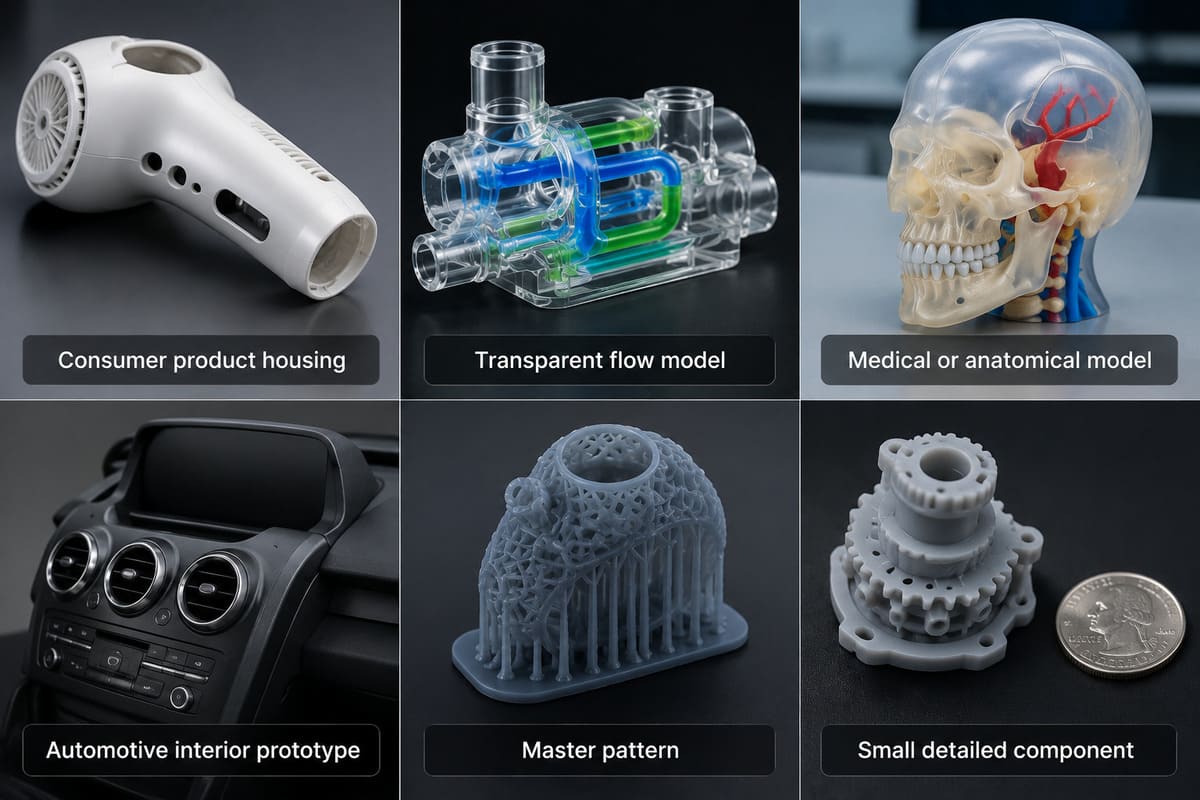 Typical SLA 3D printing applications including housings and medical models.jpg