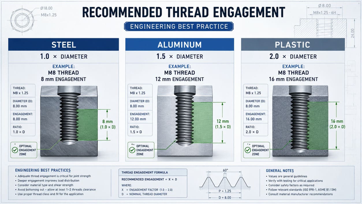 Recommended thread engagement length comparison for steel, aluminum, and plastic CNC machined parts.jpg