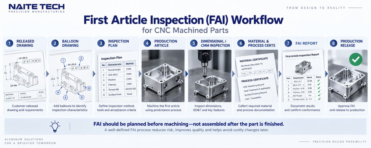First Article Inspection process for CNC machined parts from drawing review to production release.jpg