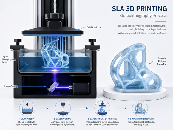 SLA 3D printing process and smooth resin prototype parts