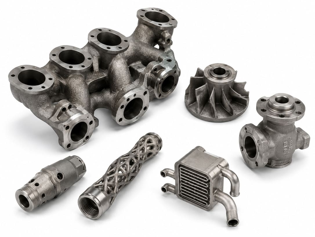 Metal 3D printed industrial and energy components including manifolds nozzles and complex flow parts