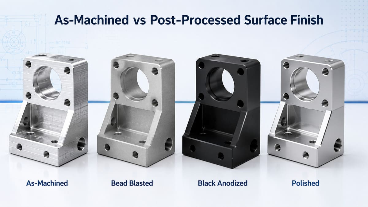 Comparison of as-machined, bead blasted, anodized, and polished CNC surface finishes