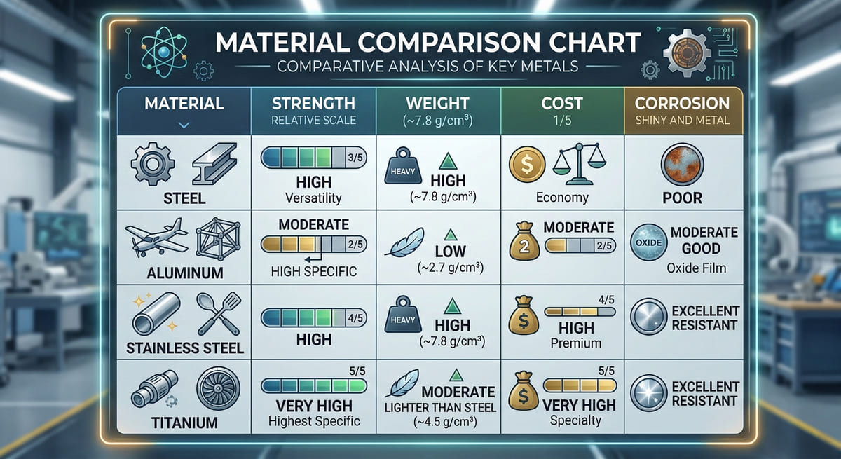 steel vs aluminum vs titanium material engineering comparison chart