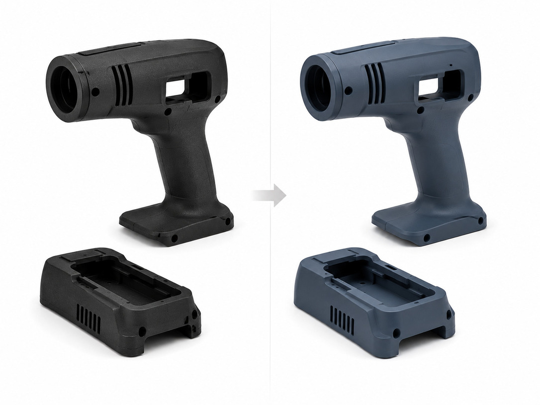 Painted MJF nylon housing with custom color finish for product prototypes
