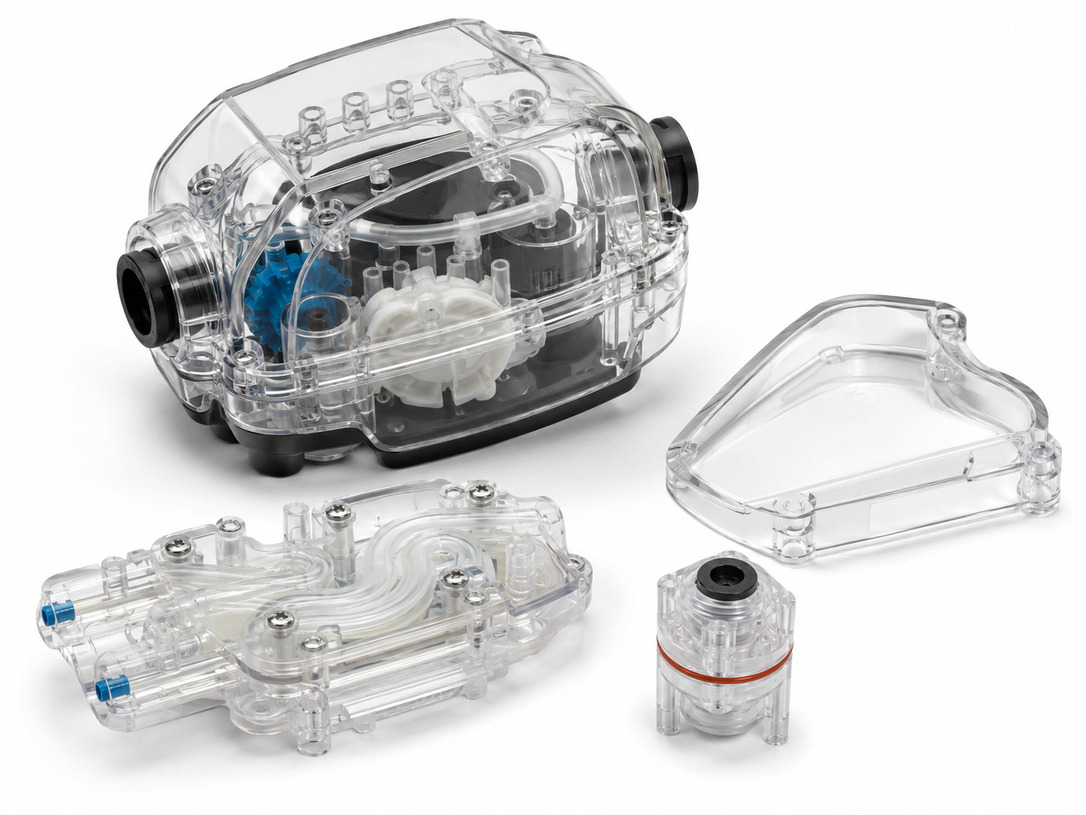 Transparent PolyJet functional model with visible internal structures