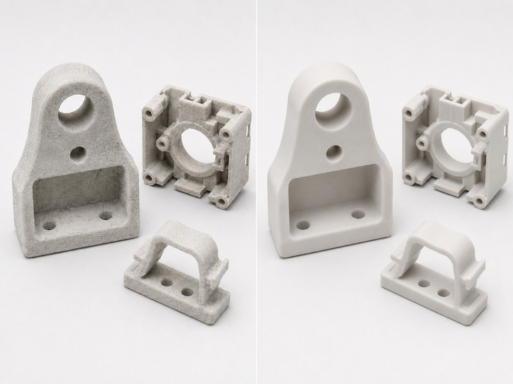 Bead blasted SLS nylon parts with uniform matte surface texture