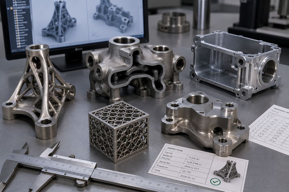 Metal 3D printed complex parts with lightweight structures internal channels and machined features