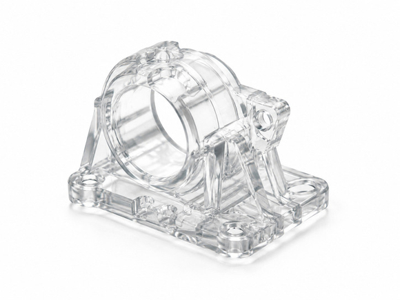 Clear resin SLA 3D printed part with fine details