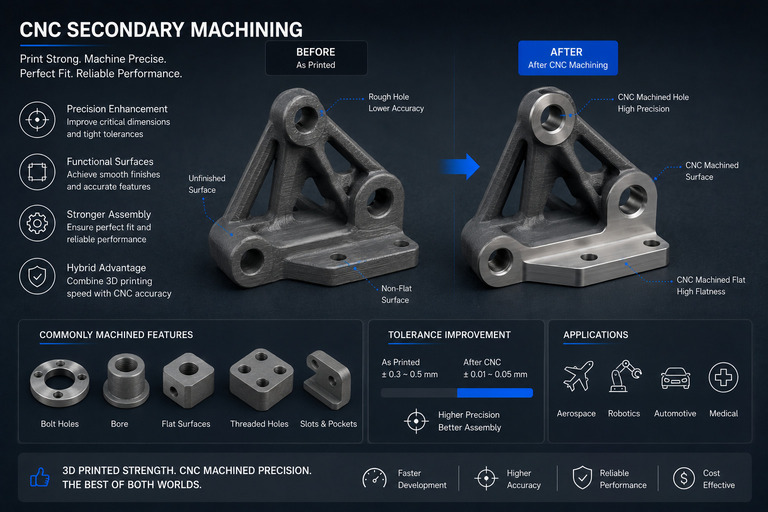CNC secondary machining of 3D printed parts