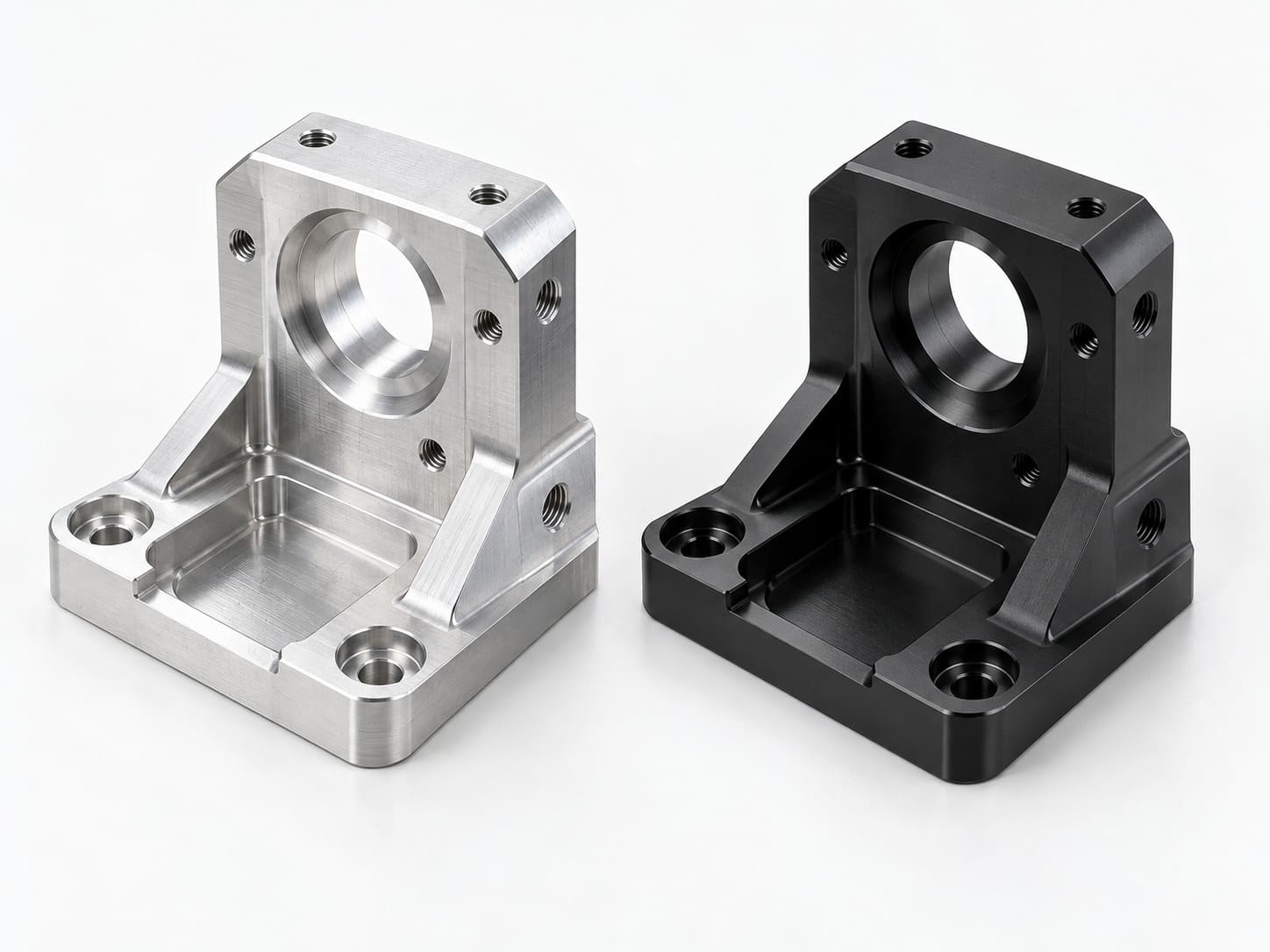 CNC machined aluminum parts before and after black anodizing