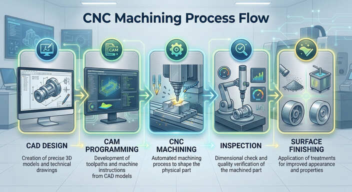CNC machining process from CAD design to finished precision parts