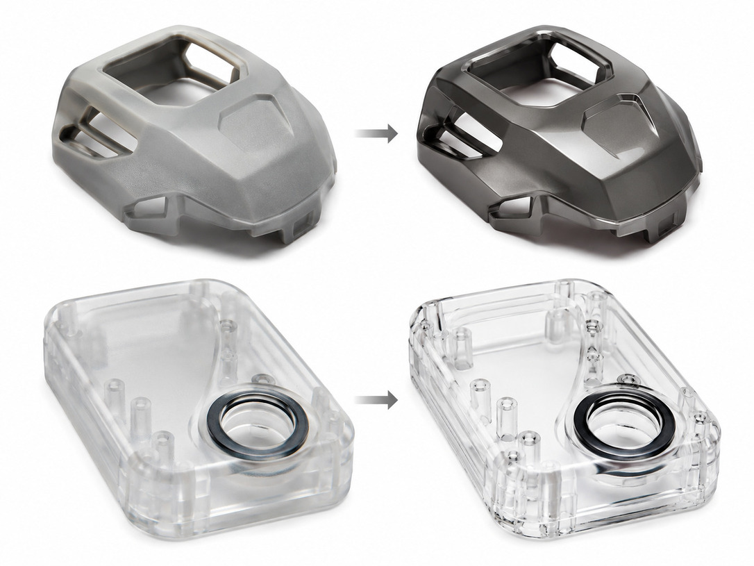 PolyJet clear coating finish for transparent features and glossy prototype surfaces